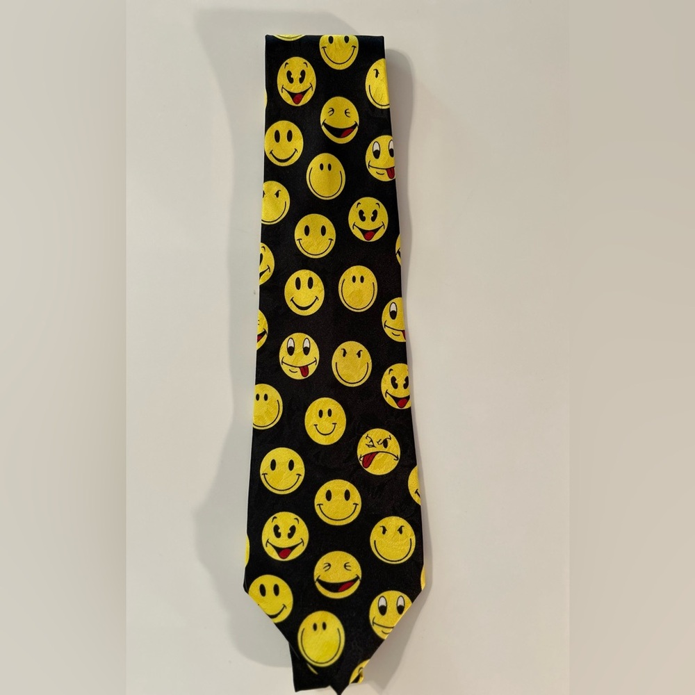 A. Rogers Smiley Face Black And Yellow Neck Tie